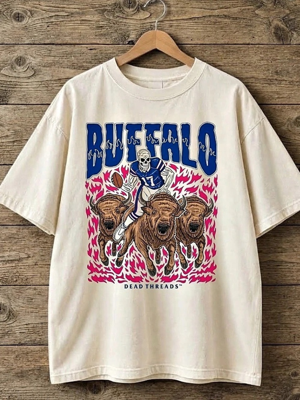 Buffalo Football Skeleton Bison Flames Vintage White T-Shirt
